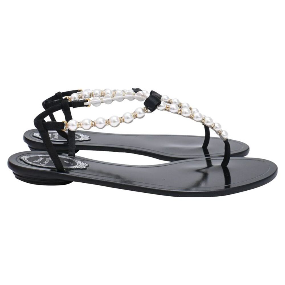René Caovilla Pearl Embellished Flat Sandals